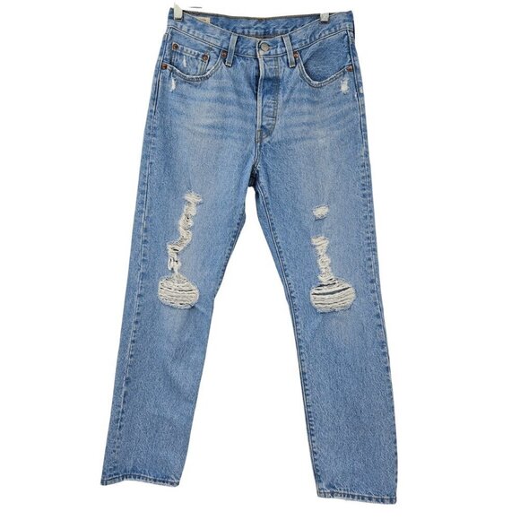 Levi's Premium 501 Crop Jeans In Ojai Ring Women's Size 27 Distressed High Rise - Picture 6 of 16